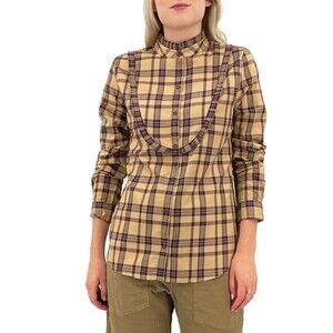 Nili Lotan Greta Plaid Blouse Shirt Top Buttondown Cotton Print Ruffle M 252872